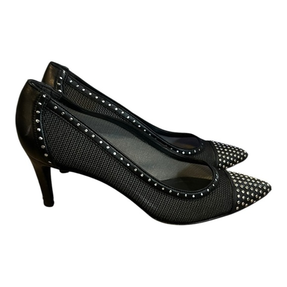 Stuart Weitzman Womens Black Leather Studded Pointy Toe Heels Size 8.5 M - Picture 1 of 8